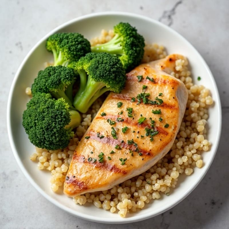 Grilled Chicken Breast with Roasted Broccoli and Quinoa