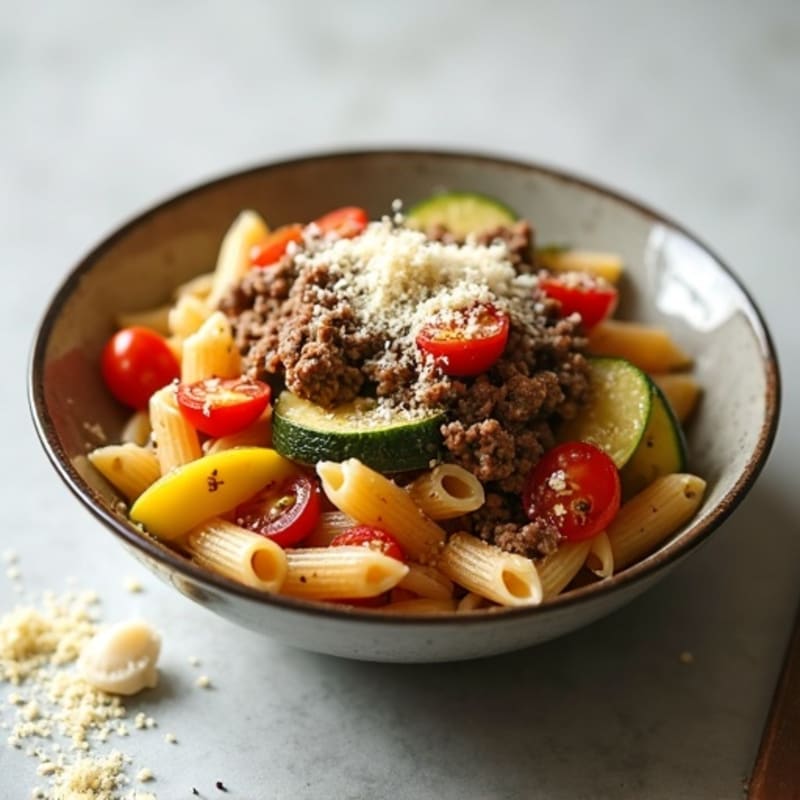 Lean Beef and Veggie Pasta with Shaved Parmesan