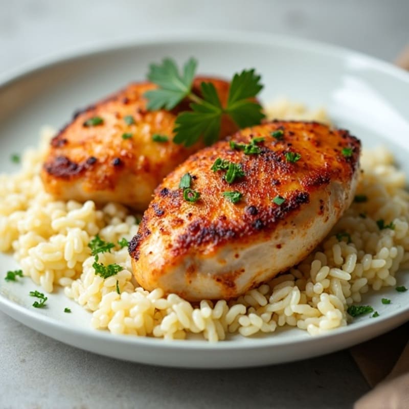 Crispy Roasted Chicken Thighs with Creamy Greek Yogurt Orzo