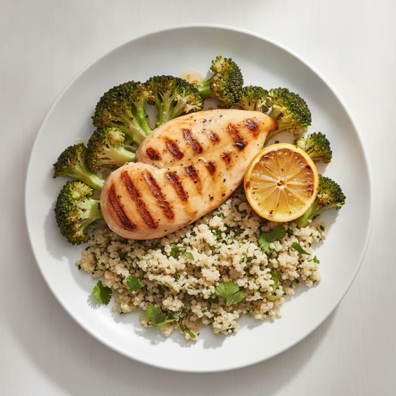 Grilled Chicken Breast with Quinoa and Roasted Broccoli