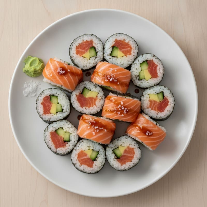 Fresh Salmon & Avocado Sushi Rolls