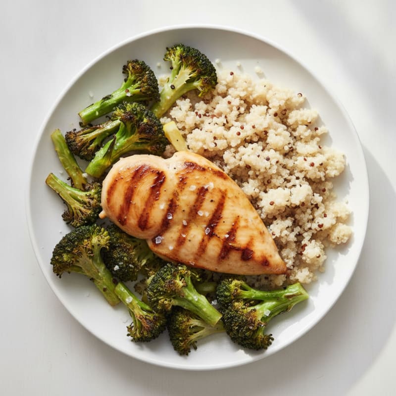 Grilled Chicken Breast with Roasted Broccoli and Quinoa