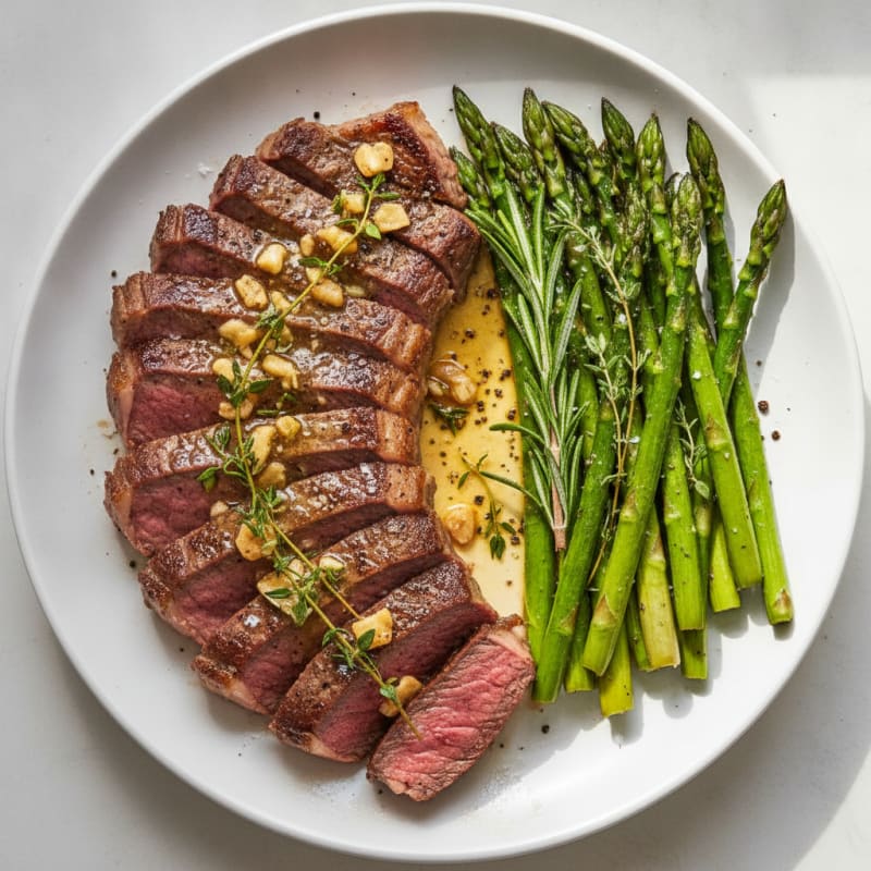 Garlic Herb Butter Steak with Asparagus