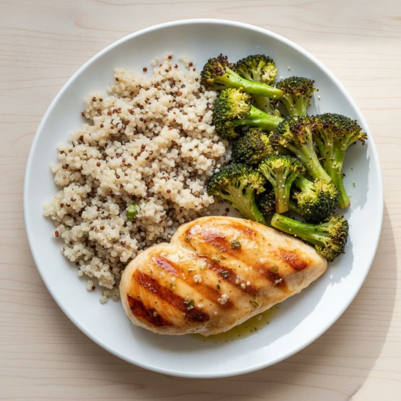 Grilled Chicken Breast with Roasted Broccoli and Quinoa