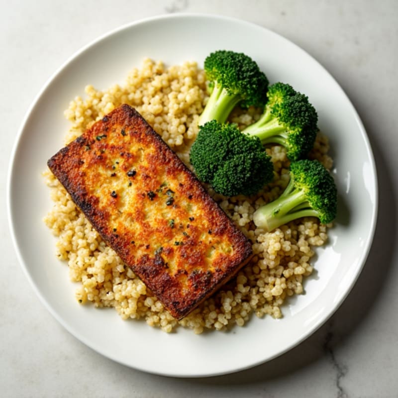 Herb-Baked Tempeh with Roasted Broccoli and Quinoa