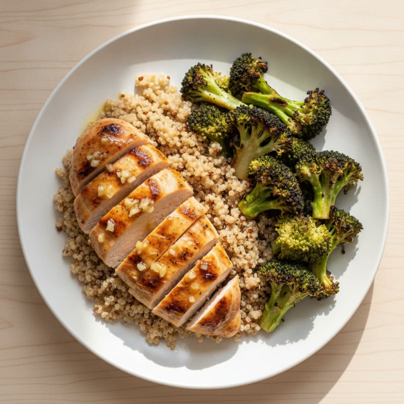 Grilled Chicken Breast with Quinoa and Roasted Broccoli