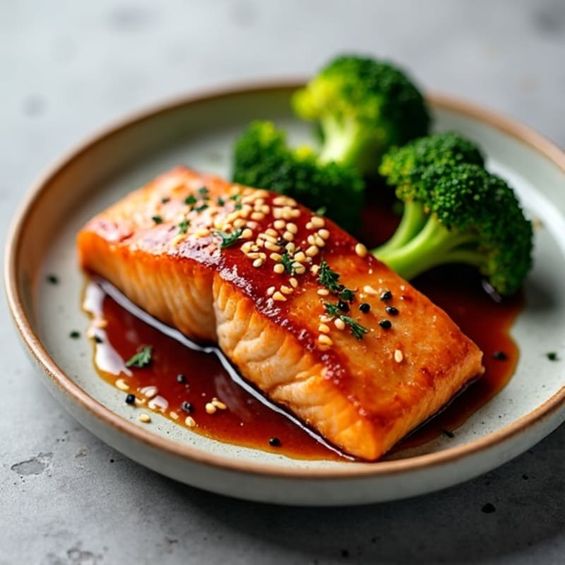 Pan-Seared Teriyaki Glazed Salmon with Roasted Broccoli