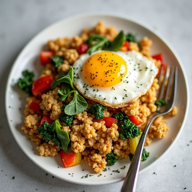 Ground Turkey Veggie Scramble with Spinach and Bell Peppers
