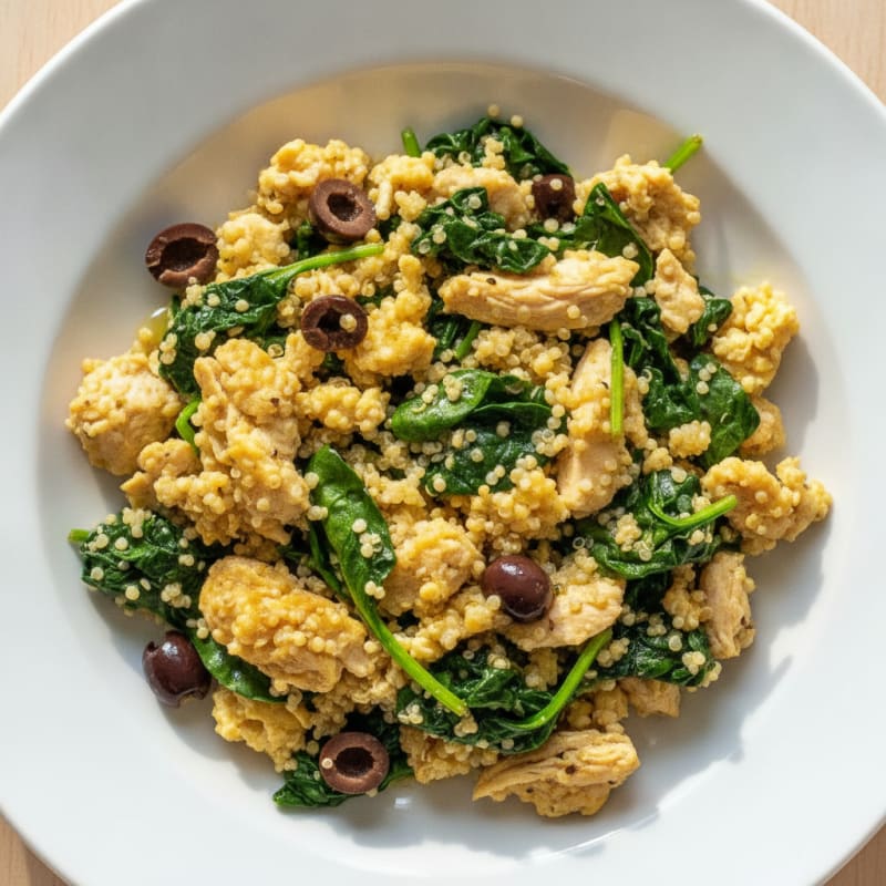 Egg and Quinoa Scramble with Sautéed Spinach