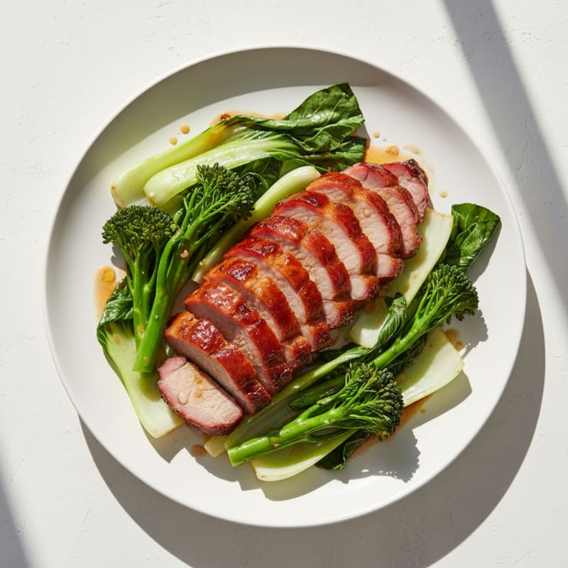 Caramelized Char Siu Pork with Tender Greens