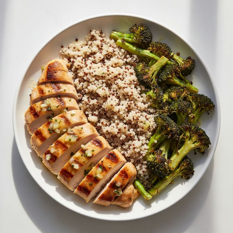 Grilled Lemon Garlic Chicken Breast with Quinoa and Roasted Broccoli