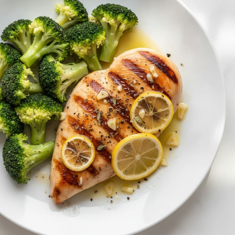 Grilled Lemon Herb Chicken Breast with Steamed Broccoli