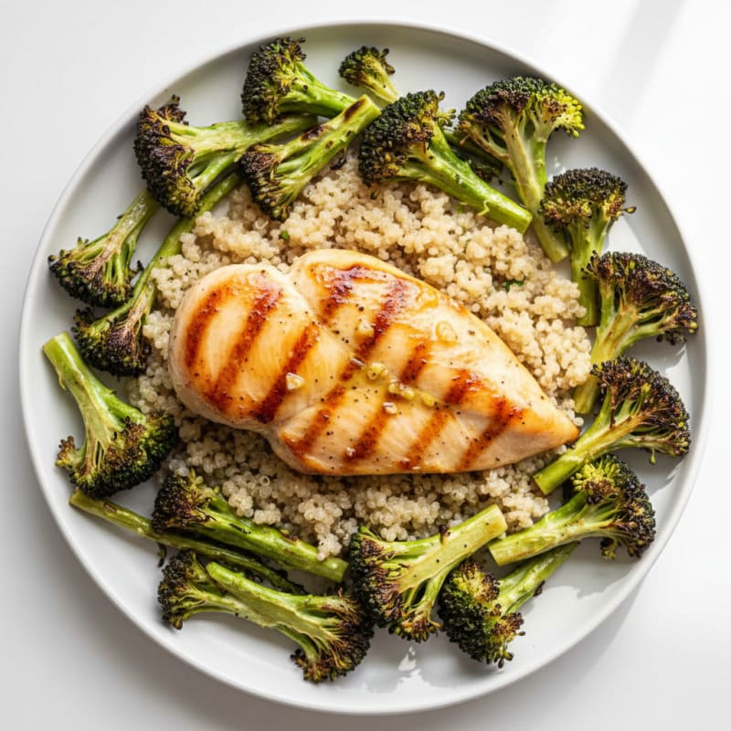 Grilled Chicken Breast with Quinoa and Roasted Broccoli