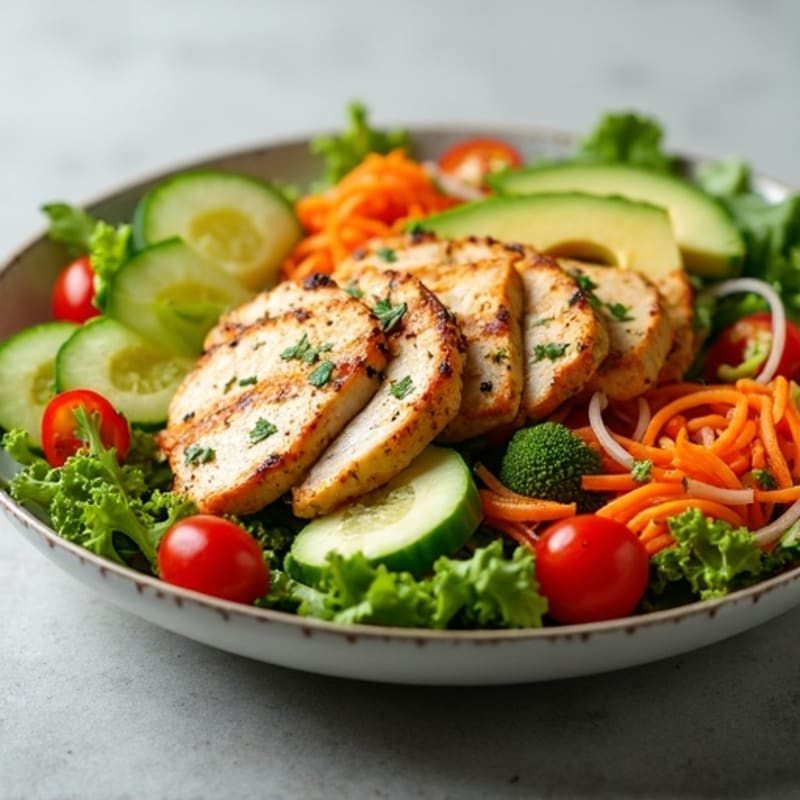 Grilled Chicken Breast Salad with Crunchy Vegetables and Lemon Vinaigrette