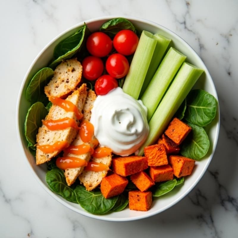 Creamy Buffalo Chicken Power Bowl with Roasted Sweet Potatoes