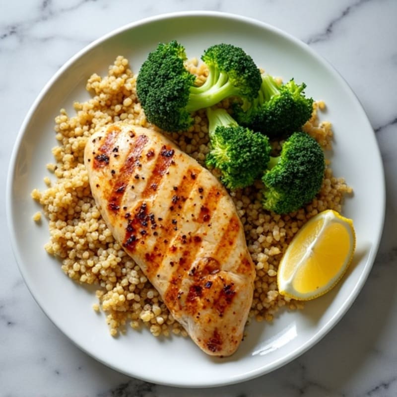 Grilled Chicken Breast with Quinoa and Roasted Broccoli
