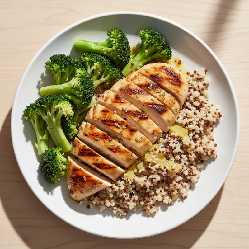 Grilled Chicken Breast with Quinoa and Steamed Broccoli