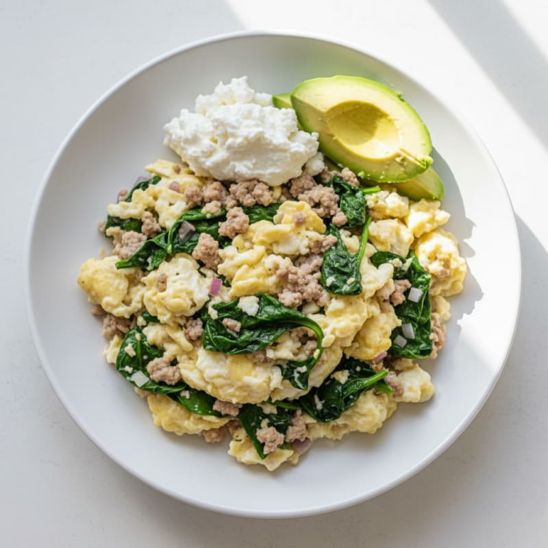 Egg White and Turkey Spinach Scramble with Cottage Cheese