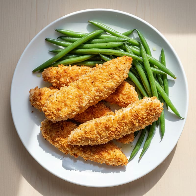 Crispy Oven-Fried Chicken with Steamed Green Beans