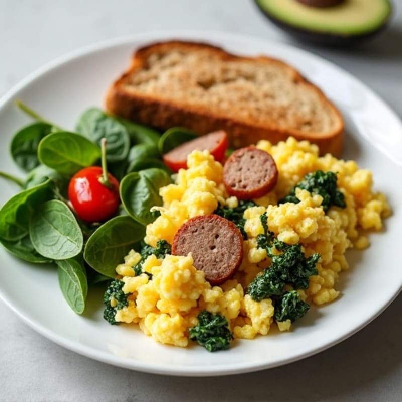 Egg White and Turkey Sausage Scramble with Spinach