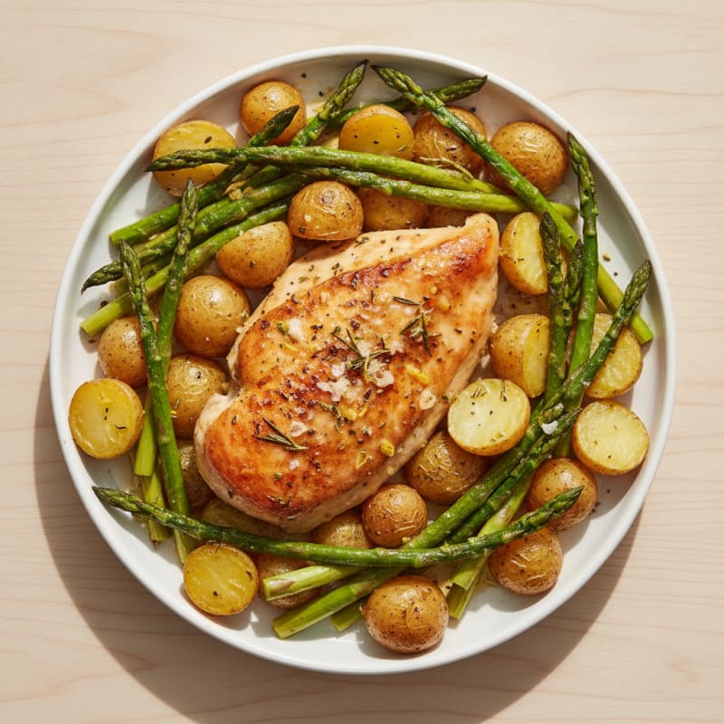 Lemon Herb Roasted Chicken with Asparagus