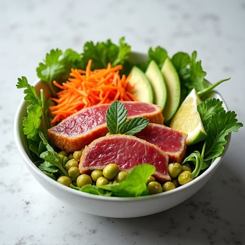 Fresh Tuna Bowl with Crispy Greens and Creamy Lemon Dressing