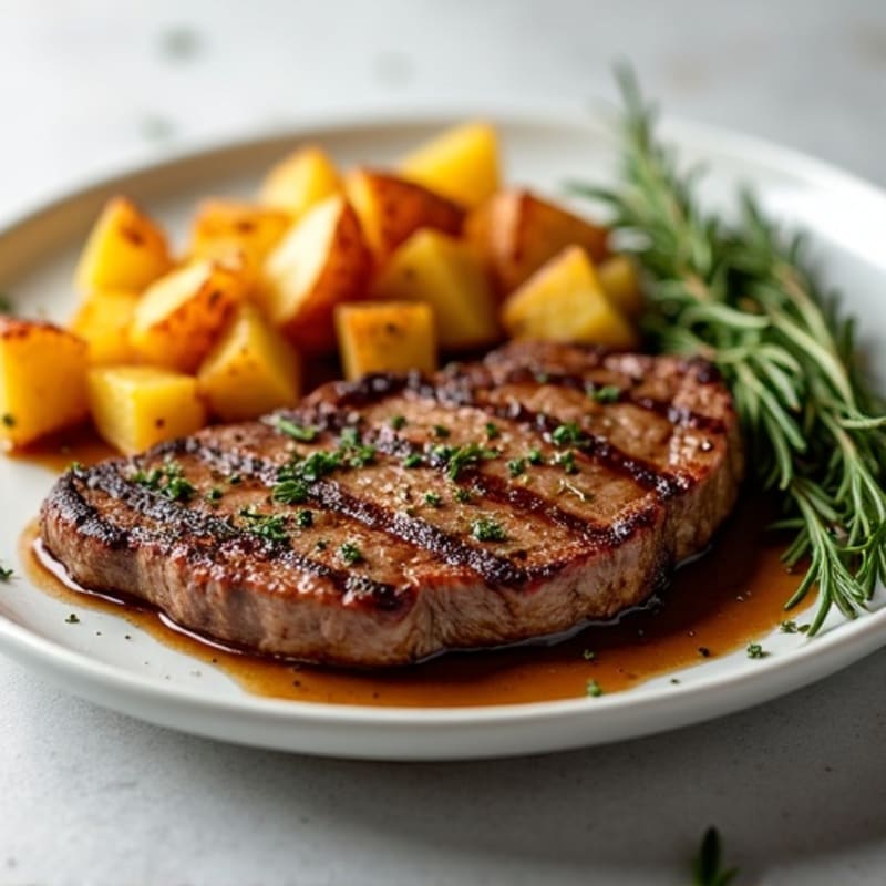 Pan-Seared Steak with Crispy Garlic Herb Roasted Potatoes