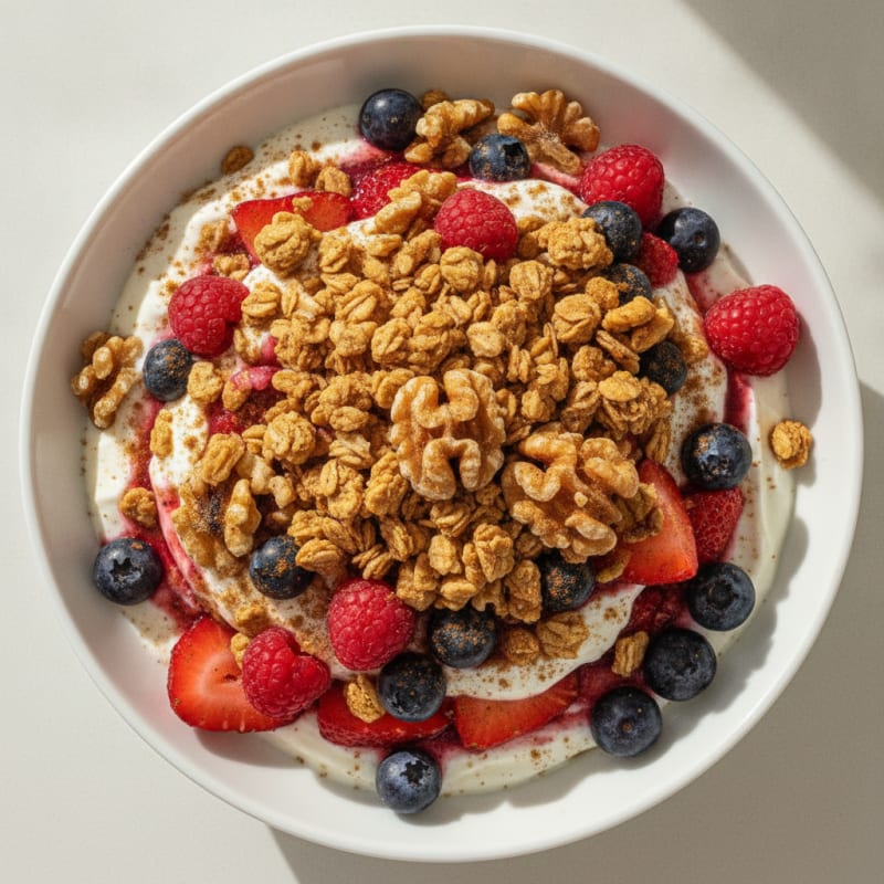 Creamy Greek Yogurt Parfait with Protein Granola and Fresh Berries