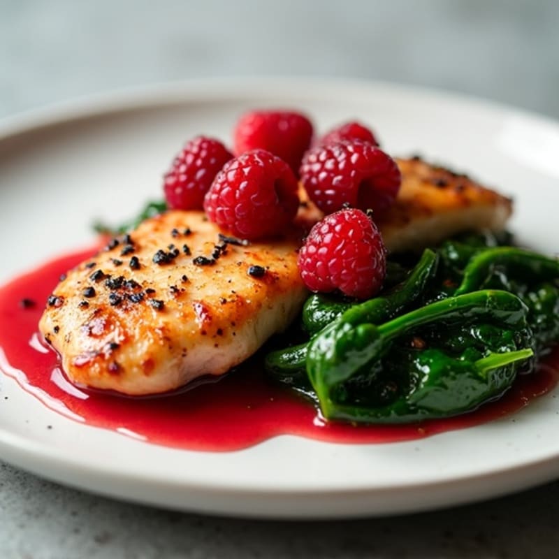 Fresh Raspberry Glazed Chicken with Spinach