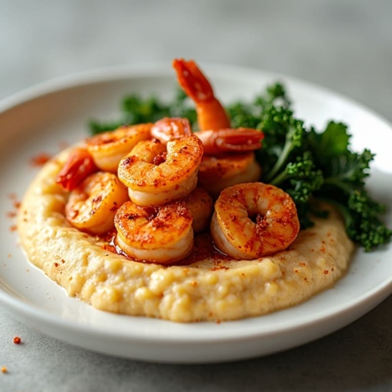 Cajun Shrimp with Creamy Grits and Sautéed Greens