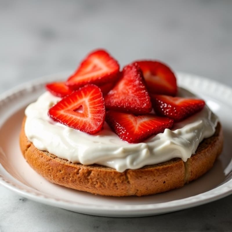Protein Bagel with Greek Yogurt Cream and Sliced Strawberries