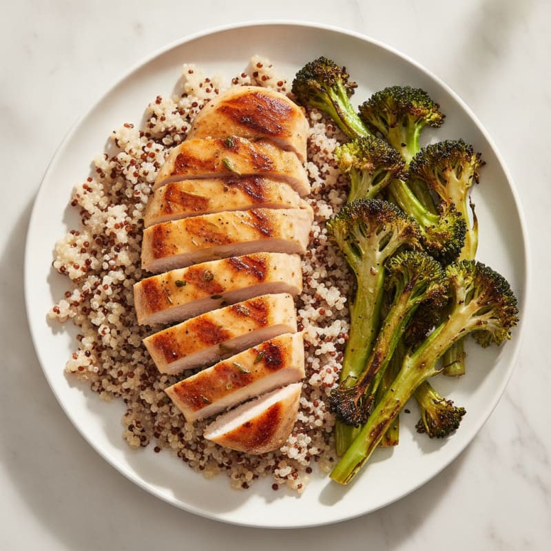 Grilled Chicken Breast with Quinoa and Roasted Broccoli