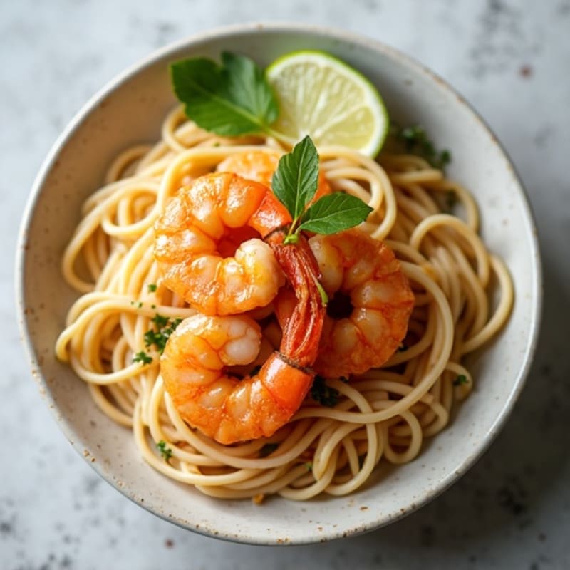 Quick Shrimp with Silky Rice Noodles and Tangy Peanut Sauce