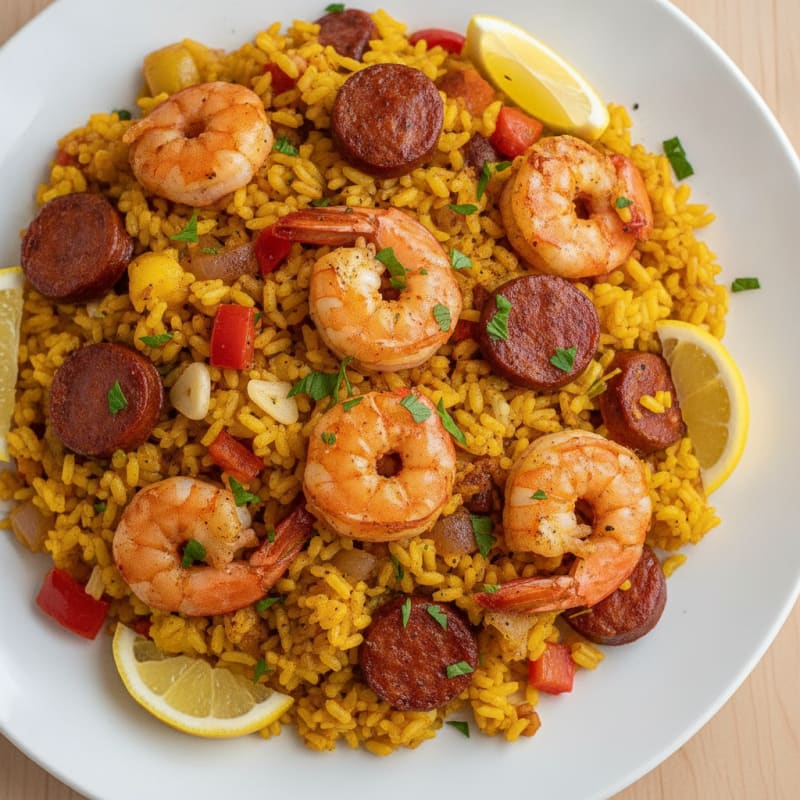 Saffron Seafood Paella with Chorizo