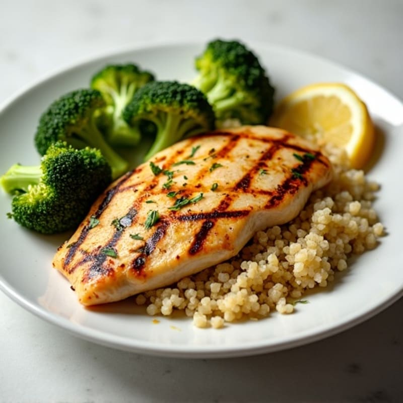 Grilled Lemon Garlic Chicken Breast with Quinoa and Roasted Broccoli