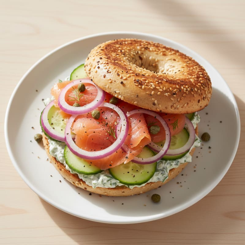 Smoked Salmon Everything Bagel Sandwich