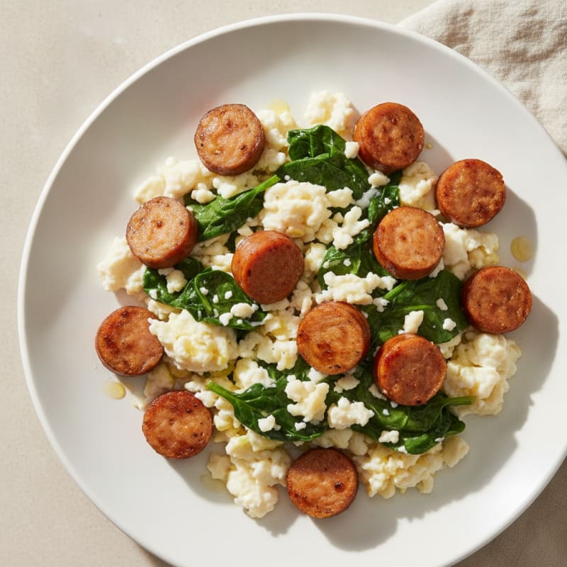 Scrambled Egg Whites with Chicken Sausage and Spinach