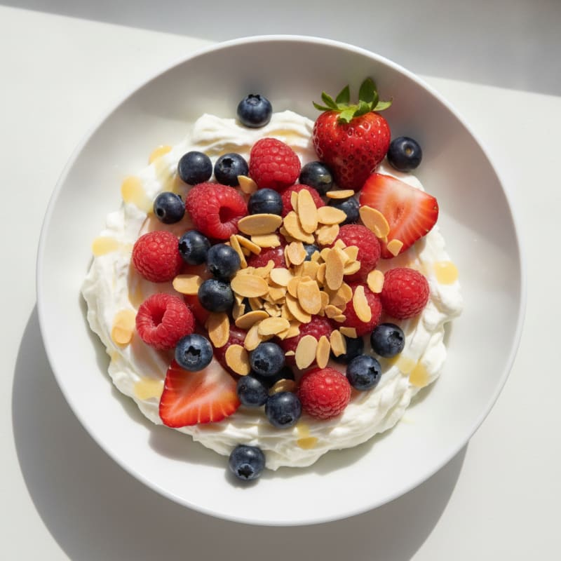 Silky Greek Yogurt Protein Bowl with Mixed Berries and Almonds