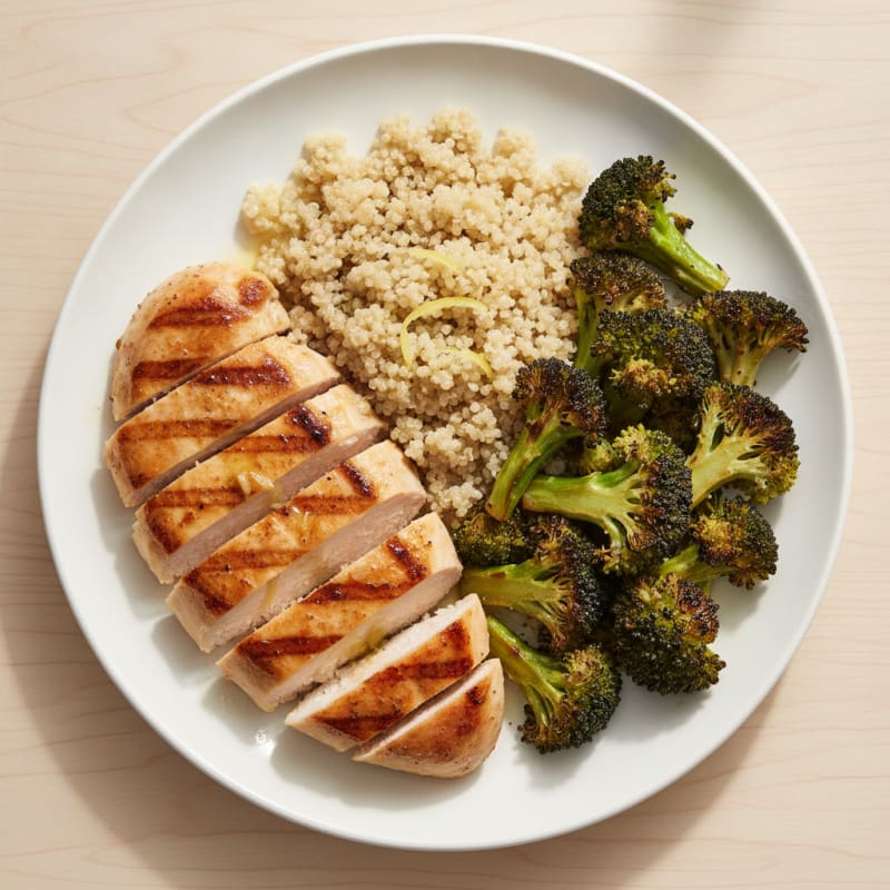 Grilled Chicken Breast with Quinoa and Roasted Broccoli