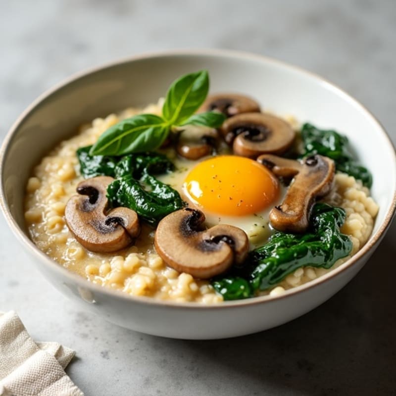 Creamy Savory Oatmeal with Sautéed Mushrooms and Spinach