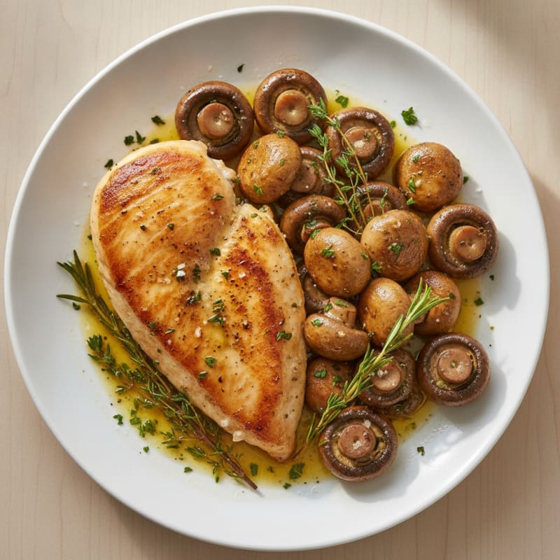 Garlic Butter Roasted Mushrooms and Herb Chicken