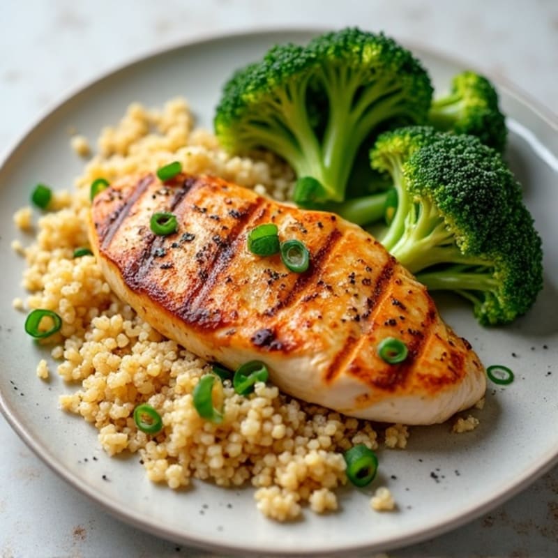 Grilled Chicken Breast with Quinoa and Roasted Broccoli