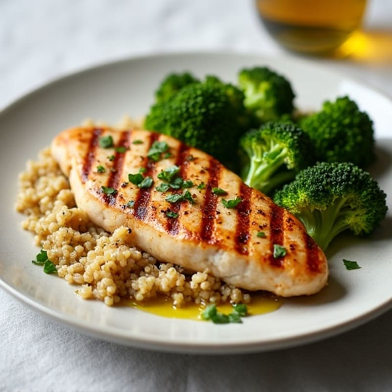 Grilled Chicken Breast with Quinoa and Roasted Broccoli