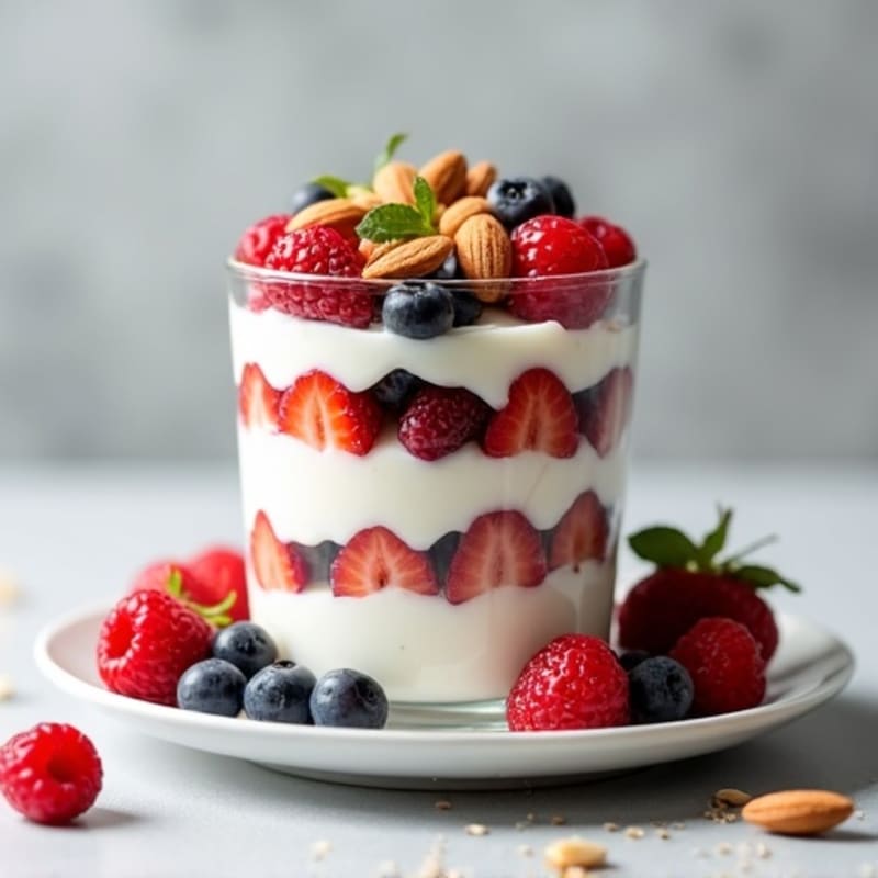 Greek Yogurt Parfait with Mixed Berries and Almonds