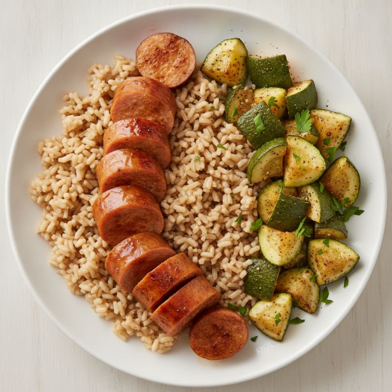 Chicken Apple Sausage with Roasted Zucchini and Rice