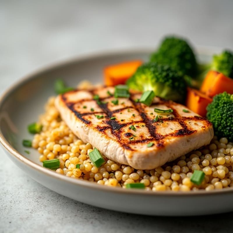 Grilled Turkey Breast with Quinoa, Roasted Broccoli & Sweet Potato