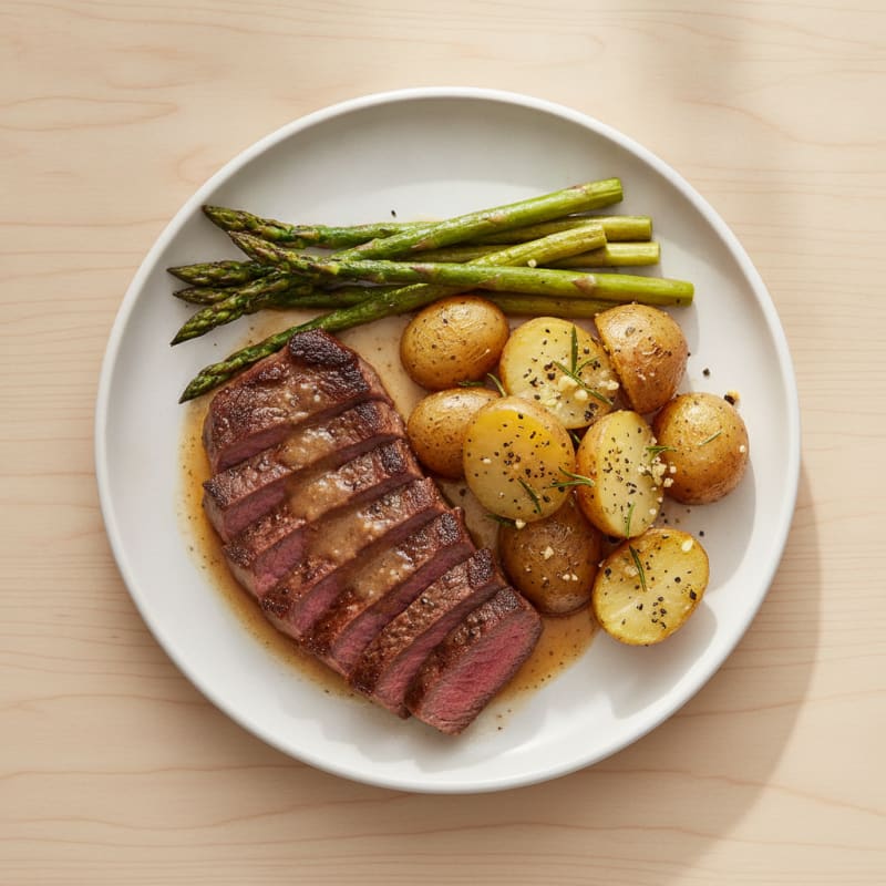 Pan-Seared Beef with Roasted Asparagus