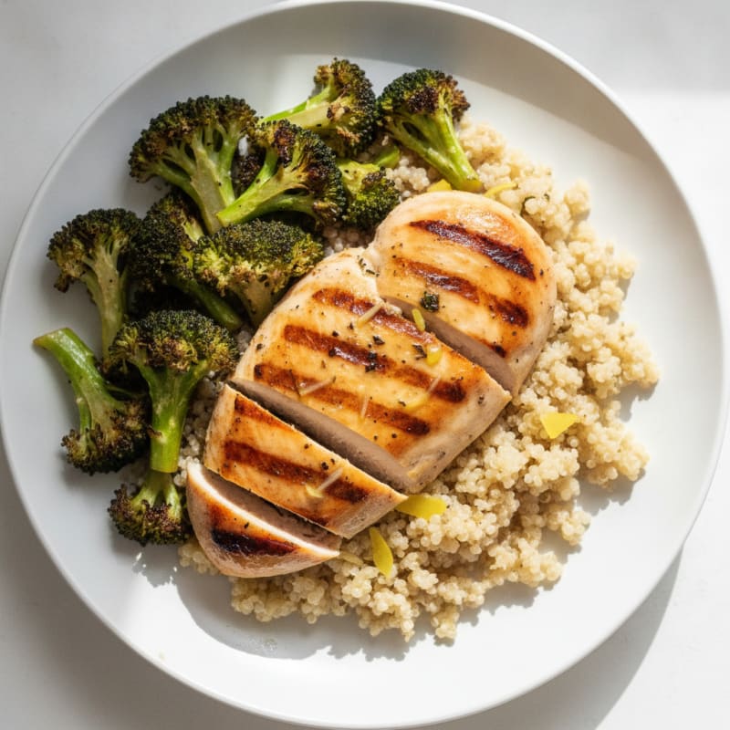 Grilled Chicken Breast with Quinoa and Roasted Broccoli