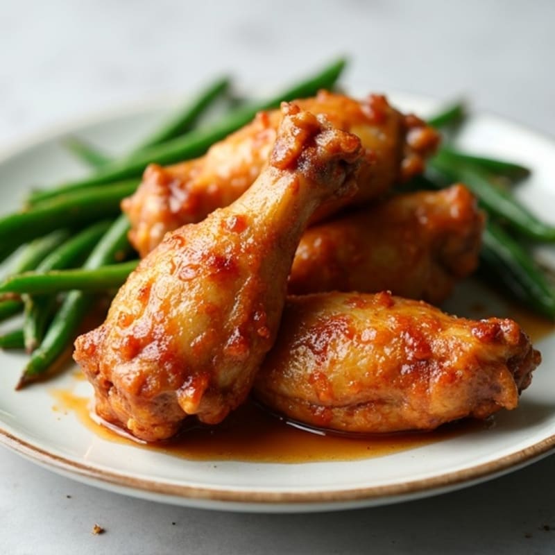 Crispy Baked Honey Garlic Chicken Wings with Roasted Green Beans
