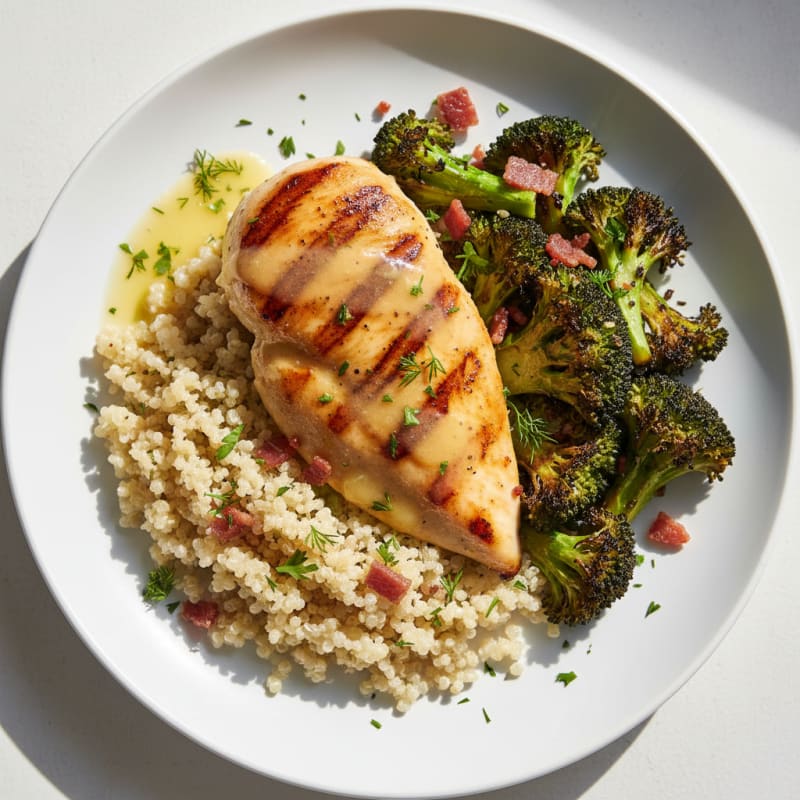 Grilled Chicken Breast with Quinoa and Roasted Broccoli